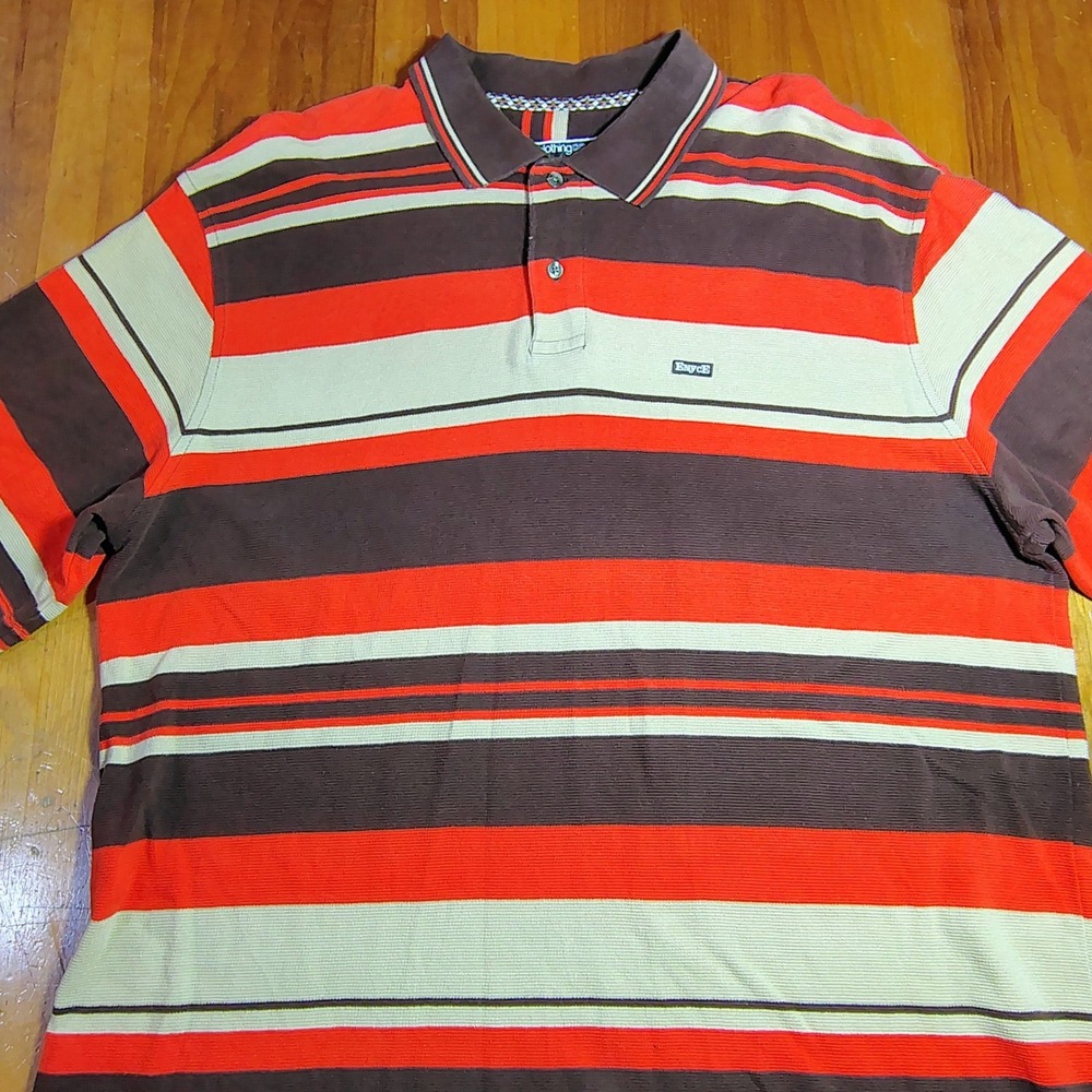 Enyce Men Striped Polo Shirt Orange Chocolate Brown‎ XXL Short Sleeve Y2K ruggby